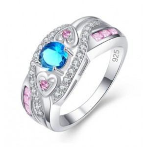 Romentic Blue Pink Cubic Zirconia Women Bold Fashion Wholesale Costume Ring