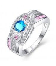 Romentic Blue Pink Cubic Zirconia Women Bold Fashion Wholesale Costume Ring