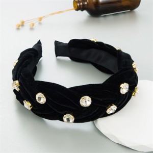 Korean Fashion Velvet Twist Braid Design Romantic Style Hair Hoop - Black