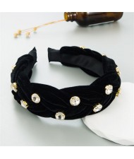 Korean Fashion Velvet Twist Braid Design Romantic Style Hair Hoop - Black