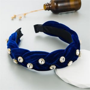 Korean Fashion Velvet Twist Braid Design Romantic Style Hair Hoop - Blue