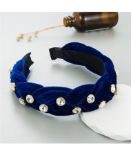 Korean Fashion Velvet Twist Braid Design Romantic Style Hair Hoop - Blue