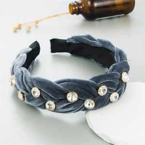 Korean Fashion Velvet Twist Braid Design Romantic Style Hair Hoop - Gray