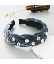 Korean Fashion Velvet Twist Braid Design Romantic Style Hair Hoop - Gray