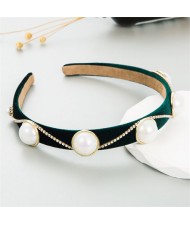 Korean Hair Accessories Wholesale Retro Velvet Rhinestone Pearl Hair Hoop - Green