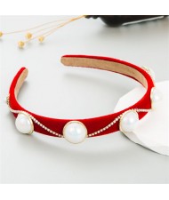 Korean Hair Accessories Wholesale Retro Velvet Rhinestone Pearl Hair Hoop - Red