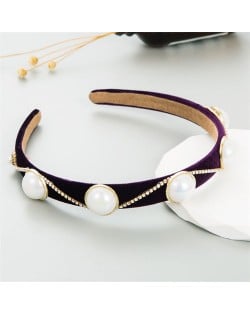 Korean Hair Accessories Wholesale Retro Velvet Rhinestone Pearl Hair Hoop - Red