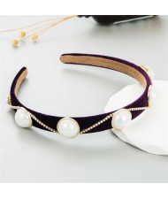 Korean Hair Accessories Wholesale Retro Velvet Rhinestone Pearl Hair Hoop - Red