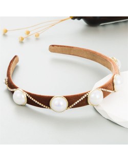 Korean Hair Accessories Wholesale Retro Velvet Rhinestone Pearl Hair Hoop - Purple