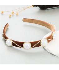 Korean Hair Accessories Wholesale Retro Velvet Rhinestone Pearl Hair Hoop - Purple