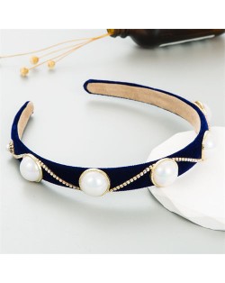 Korean Hair Accessories Wholesale Retro Velvet Rhinestone Pearl Hair Hoop - Brown