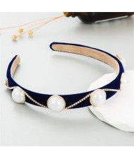 Korean Hair Accessories Wholesale Retro Velvet Rhinestone Pearl Hair Hoop - Brown