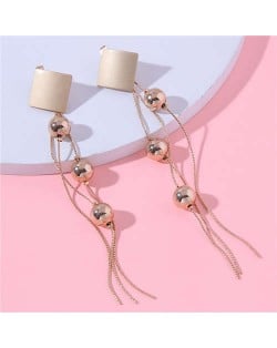 Minimalist Design Square and Beads Combo Long Tassel Wholesale Women Stud Earrings