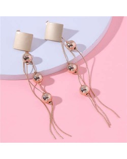 Minimalist Design Square and Beads Combo Long Tassel Wholesale Women Stud Earrings