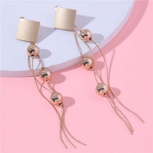 Minimalist Design Square and Beads Combo Long Tassel Wholesale Women Stud Earrings