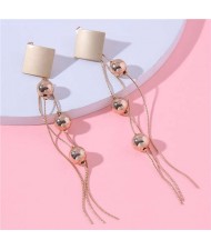 Minimalist Design Square and Beads Combo Long Tassel Wholesale Women Stud Earrings