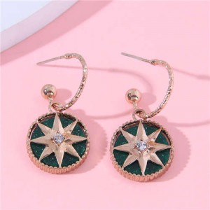 Golden Round Lucky Star Pendant Design Wholesale Women Stud Earrings