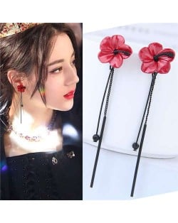 Oil-spot Glaze Sweet Flower Korean Fashion Women Stud Earrings - Red