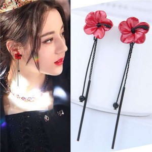 Oil-spot Glaze Sweet Flower Korean Fashion Women Stud Earrings - Red