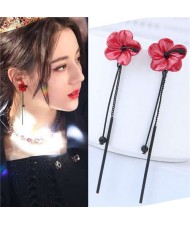 Oil-spot Glaze Sweet Flower Korean Fashion Women Stud Earrings - Red