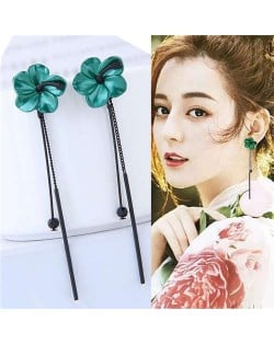 Oil-spot Glaze Sweet Flower Korean Fashion Women Stud Earrings - Green