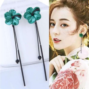 Oil-spot Glaze Sweet Flower Korean Fashion Women Stud Earrings - Green