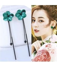 Oil-spot Glaze Sweet Flower Korean Fashion Women Stud Earrings - Green