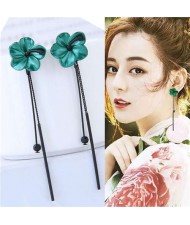 Oil-spot Glaze Sweet Flower Korean Fashion Women Stud Earrings - Green