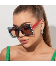 Rhinestone Decorated Big Frame Square Wholesale Fahion Women Beach Sunglasses - Gray