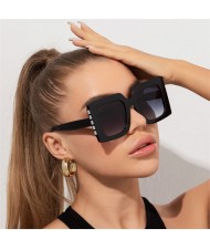 Rhinestone Decorated Big Frame Square Wholesale Fahion Women Beach Sunglasses - Black