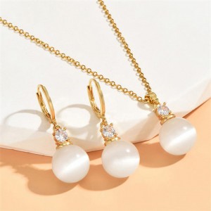 Elegant Fashion Sweet Style White Opal Pendant Earrings and Necklace Set