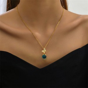 Sweet Offce Lady Style Green Pendant Women Wholesale Copper Necklace