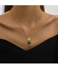 Sweet Offce Lady Style Green Pendant Women Wholesale Copper Necklace