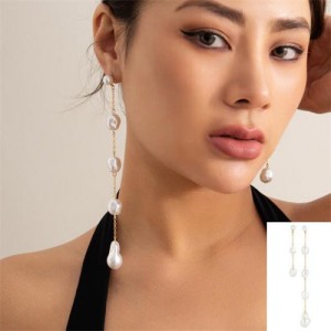 Cool Style Fashion Pearl Long Short Asymmetry Wholesale Women Dangle Earrings