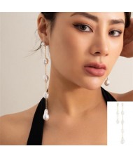 Cool Style Fashion Pearl Long Short Asymmetry Wholesale Women Dangle Earrings