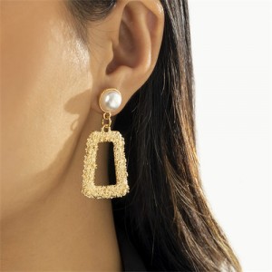 Simple Trapezoid Design Metal Texture Style Fashion Wholesale Women Earrings - Golden