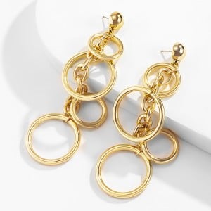 Popular Punk Style Alloy Circles Design Exaggerated Wholesale Statement Earrings - Golden