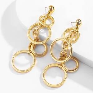 Popular Punk Style Alloy Circles Design Exaggerated Wholesale Statement Earrings - Golden