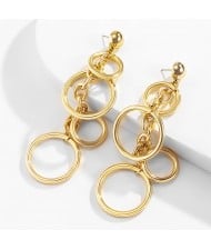 Popular Punk Style Alloy Circles Design Exaggerated Wholesale Statement Earrings - Golden