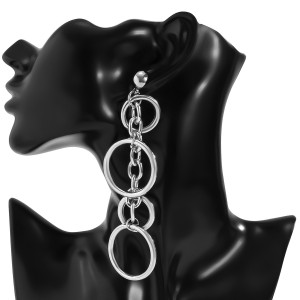 Popular Punk Style Alloy Circles Design Exaggerated Wholesale Statement Earrings - Silver