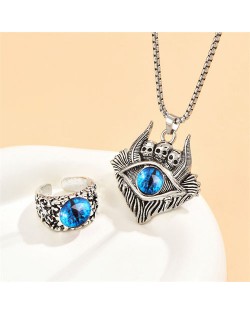 Claw Pendant Chain Men Punk Style Wholesale Necklace and Red Eye Ring Jewelry Set