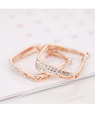 Hollow-out Square Design 18K Gold Plated Shinning Rhinestone Women Rose Gold Earrings