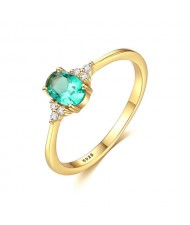Simple Design Vintage Green Stone Office Lady 925 Sterling Silver Ring - Golden