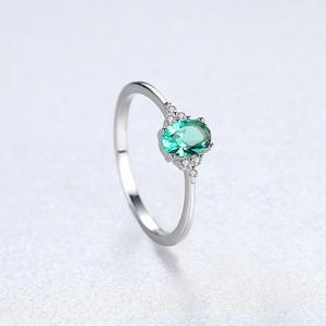 Simple Design Vintage Green Stone Office Lady 925 Sterling Silver Ring - Silver