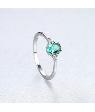 Simple Design Vintage Green Stone Office Lady 925 Sterling Silver Ring - Golden