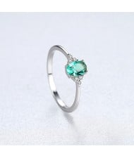 Simple Design Vintage Green Stone Office Lady 925 Sterling Silver Ring - Silver