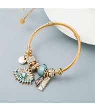 European Fashion Evil-eye Pendant Unique Beads Gold Plated Women Bangle - Light Blue