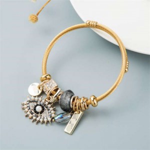 European Fashion Evil-eye Pendant Unique Beads Gold Plated Women Bangle - Gray