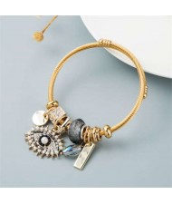 European Fashion Evil-eye Pendant Unique Beads Gold Plated Women Bangle - Gray