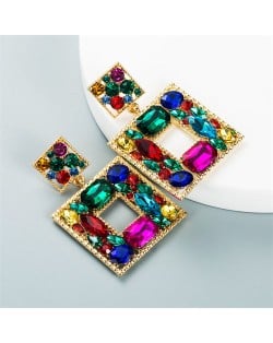 Baroque Style Colorful Rhinestone Square Bold Fashion Wholesale Earrings - Orange